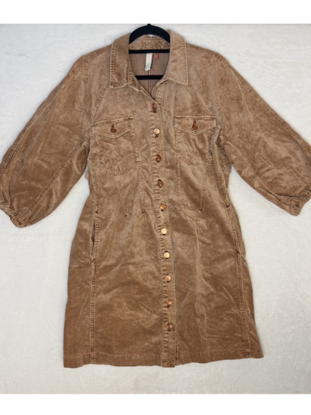 Pilcro Anthropologie Lysette Tan Corduroy Mini Puff Sleeve Dress sz US8 Boho